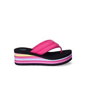 No Boundaries Midheel Platform Thong Wedge Sandal - Women's Pink Stripe